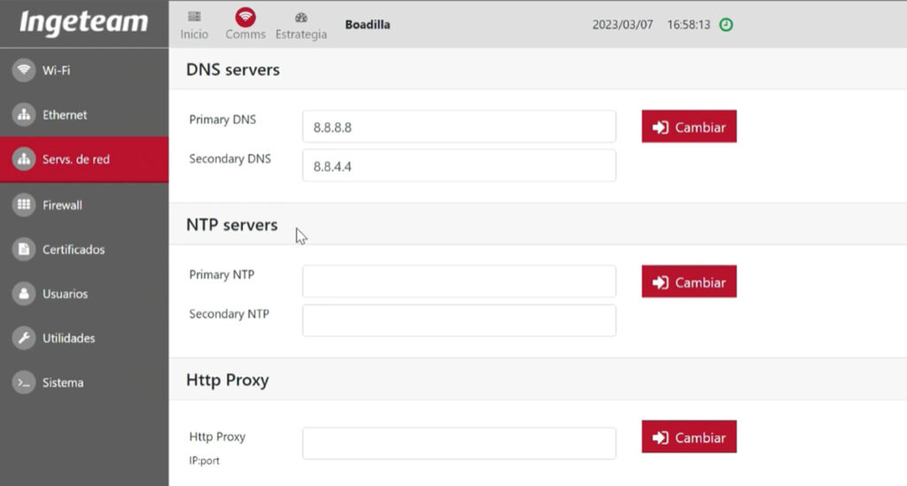 Seleccionar DNS Ingeteam Ingecon SUN Monitor