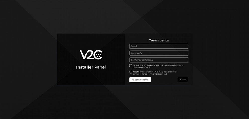 Crear cuenta en V2C Installer Panel