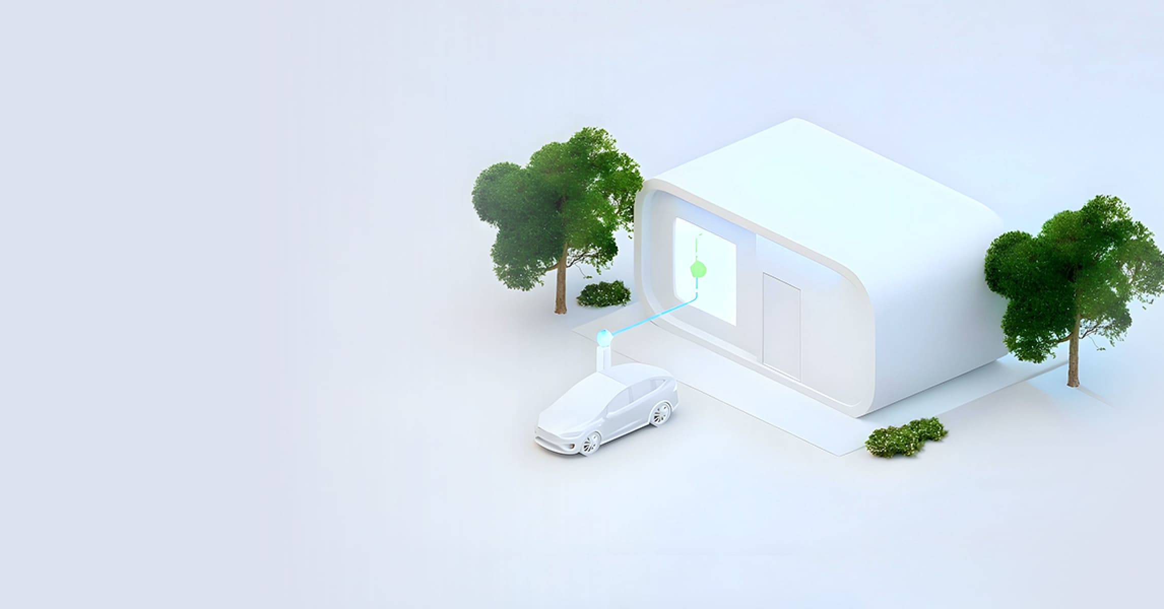 Illustrazione di una casa collegata alla wallbox che ricarica l’auto elettrica con la gestione dinamica della potenza