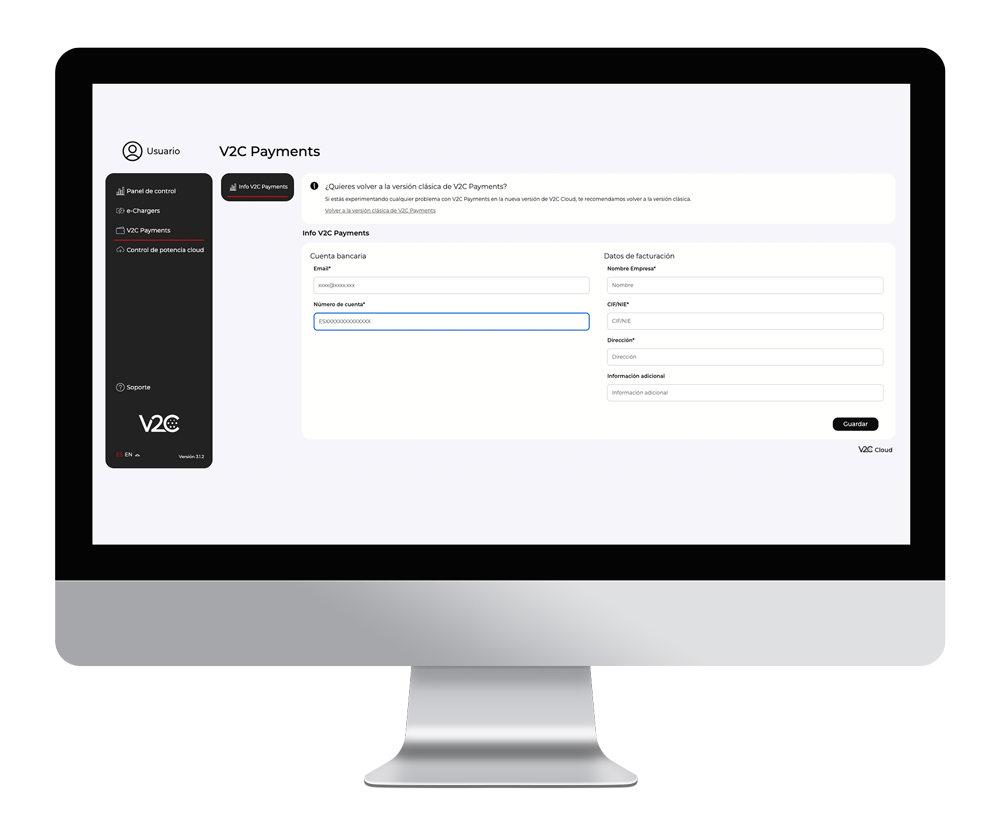 Añadir información bancaria y datos de facturación en V2C Payments