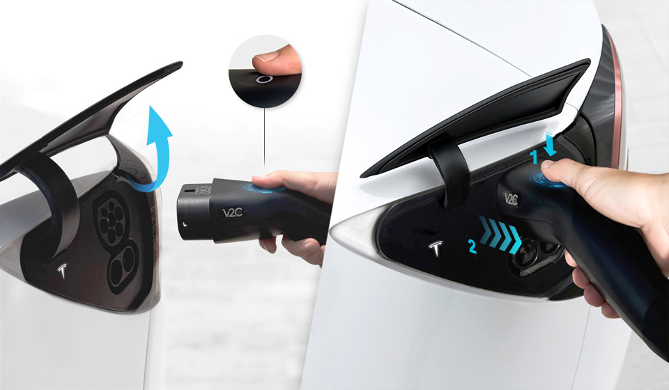 Charging cable with integrated button for Tesla