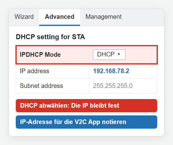 GoodWe-Wechselrichter, lokales Portal: unter Advanced DHCP abwählen und IP-Adresse für Trydan notieren