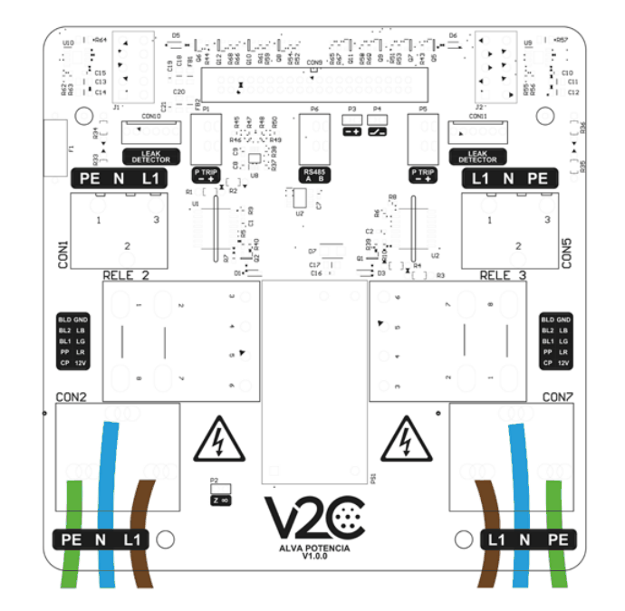 Configuración monofásica de la placa de potencia de Alva