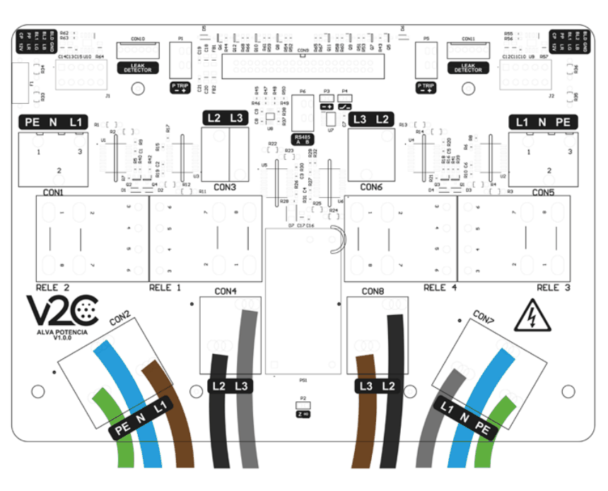 Configuración trifásica de la placa de potencia de Alva