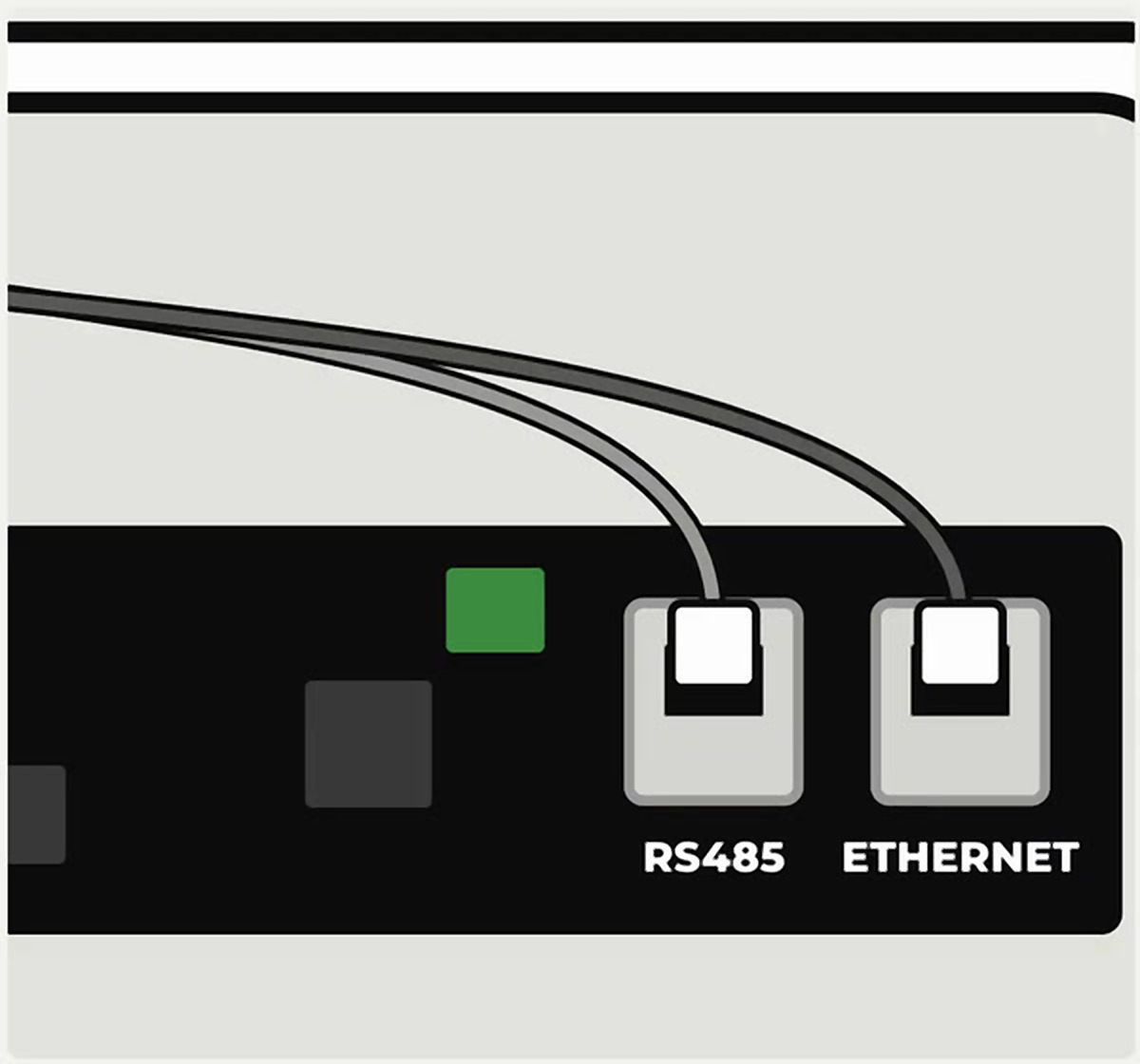 Cables Modbus y Ethernet conectados a los puertos RS485 y Ethernet de la placa de la puerta