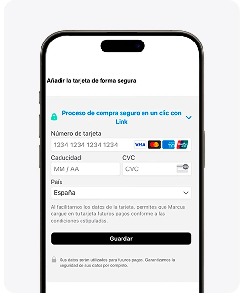 Pantalla para añadir la tarjeta de forma segura