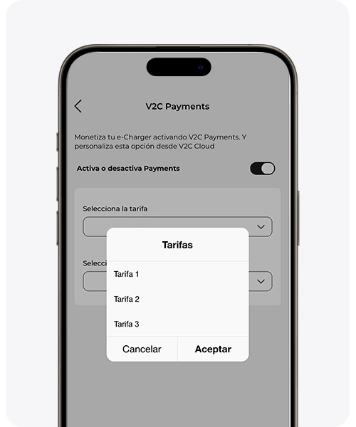 Selector de tarifa en la app