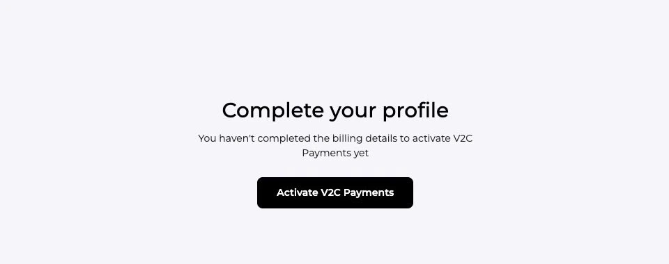 Aviso Completa tu perfil con el botón Activar V2C Payments