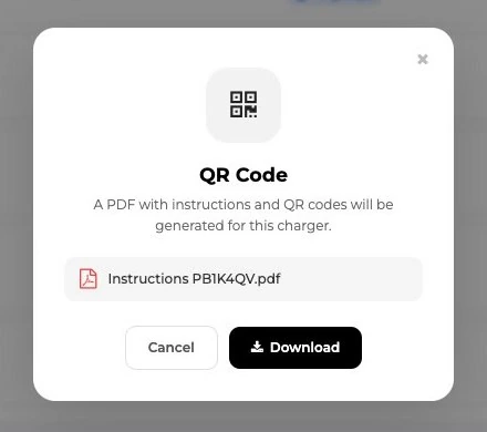 Ventana Código QR con el PDF de instrucciones para descargar